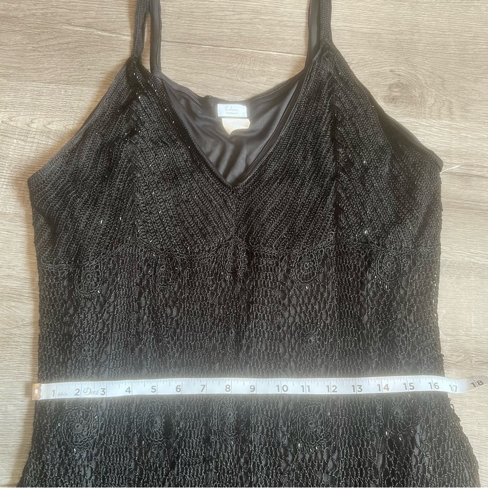 Vintage Black crochet evening dress with black bugle beads
V-neck thin straps - Picture 9 of 14